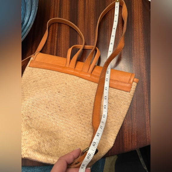 Street Level Shoulder Bag Backpack Raffia Tan Genuine Leather Boho Beach - Picture 13 of 15